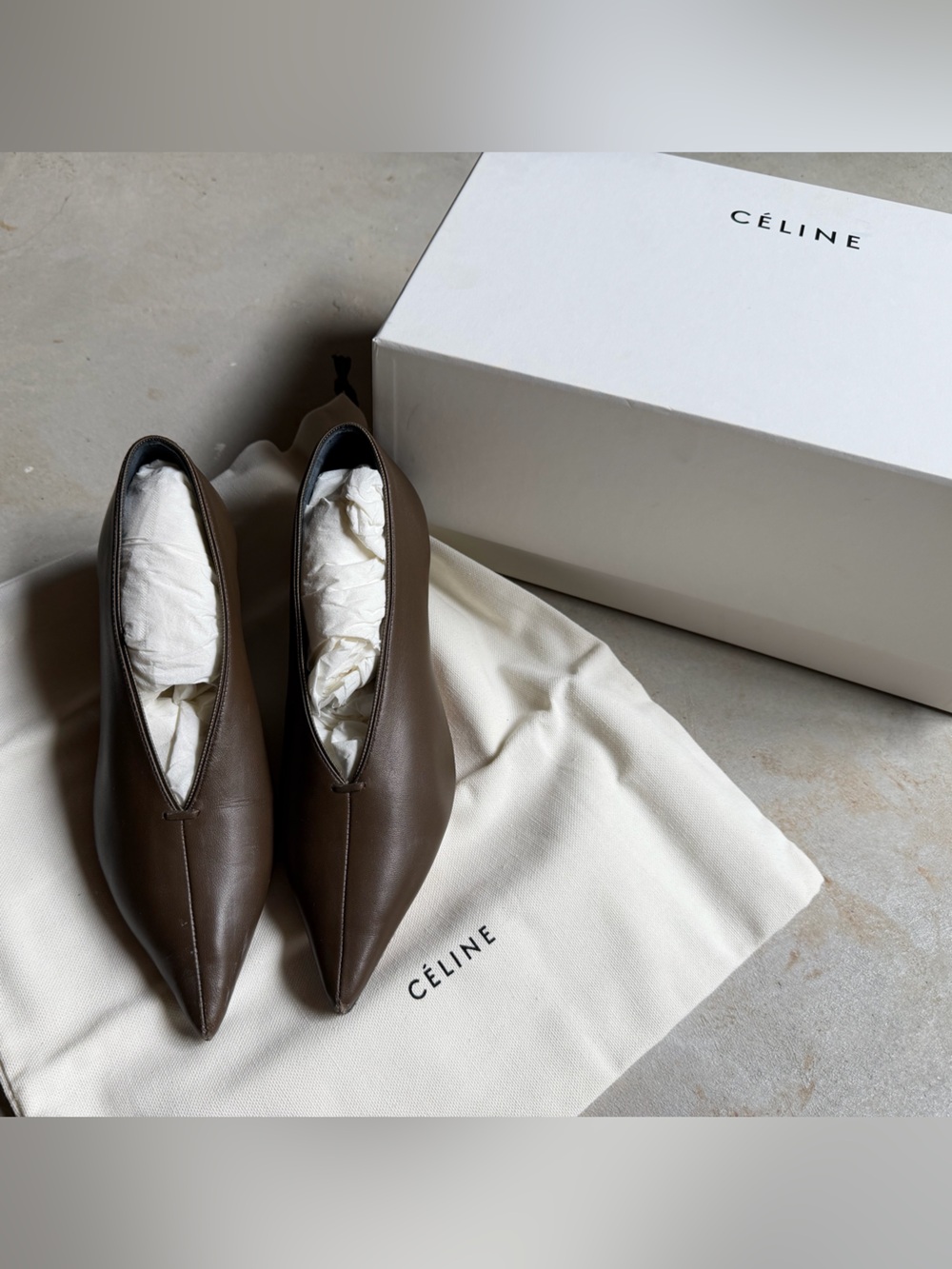 Celine Dark Brown Pointed Leather Flats